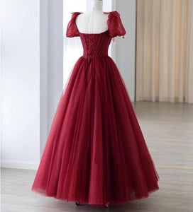 Handmade Retro Princess Tulle Embellished Red Prom Evening Dress