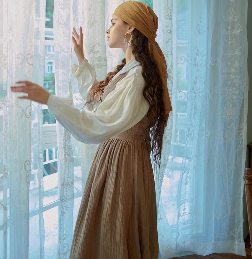 Pride and Prejudice Vintage Linen Strap Dress Blouse Set Dress ONLY / L I Retro Fairy Pride and Prejudice Vintage Linen Strap Dress Blouse Set Dress ONLY / L I Retro Fairy
