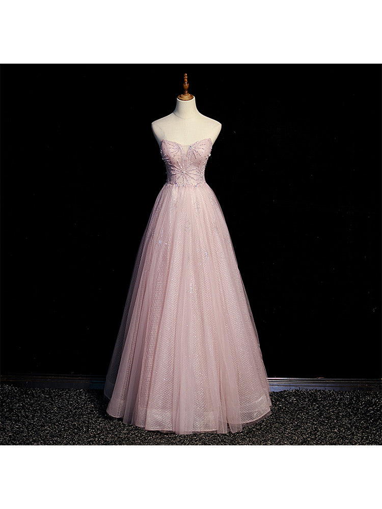Handmade Princess Tulle Off-Shoulder Pink Prom Evening Dress