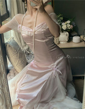 Load image into Gallery viewer, Handmade Vintage Dreamy Princess Pink Bow Stitched Dress Gown
