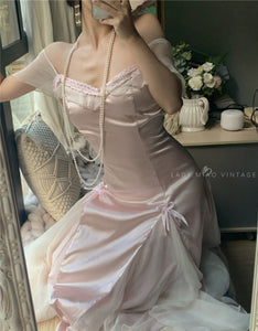 Handmade Vintage Dreamy Princess Pink Bow Stitched Dress Gown