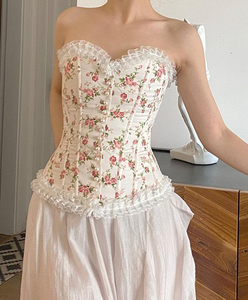 Vintage Floral Lace up Corset Top