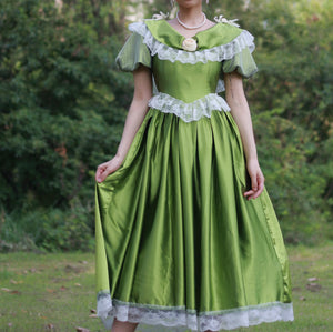 Retro Princess Puff Sleeves Green Prom Dress