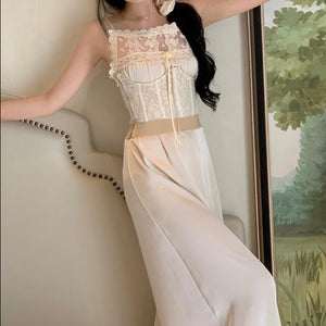 Retro Ethereal Lace Waistband Dress Set