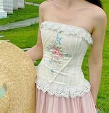 Load image into Gallery viewer, Vintage Reproduction Emboridery Lace up Corset Bustier Top
