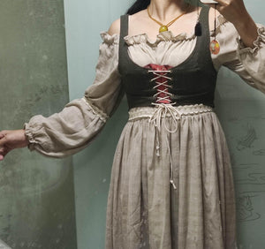 Handmade Cottagecore Medieval Style Vintage Chemise Dress Vest Set
