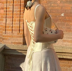 Vintage Reproduction Silk Lace up Corset Bustier Top