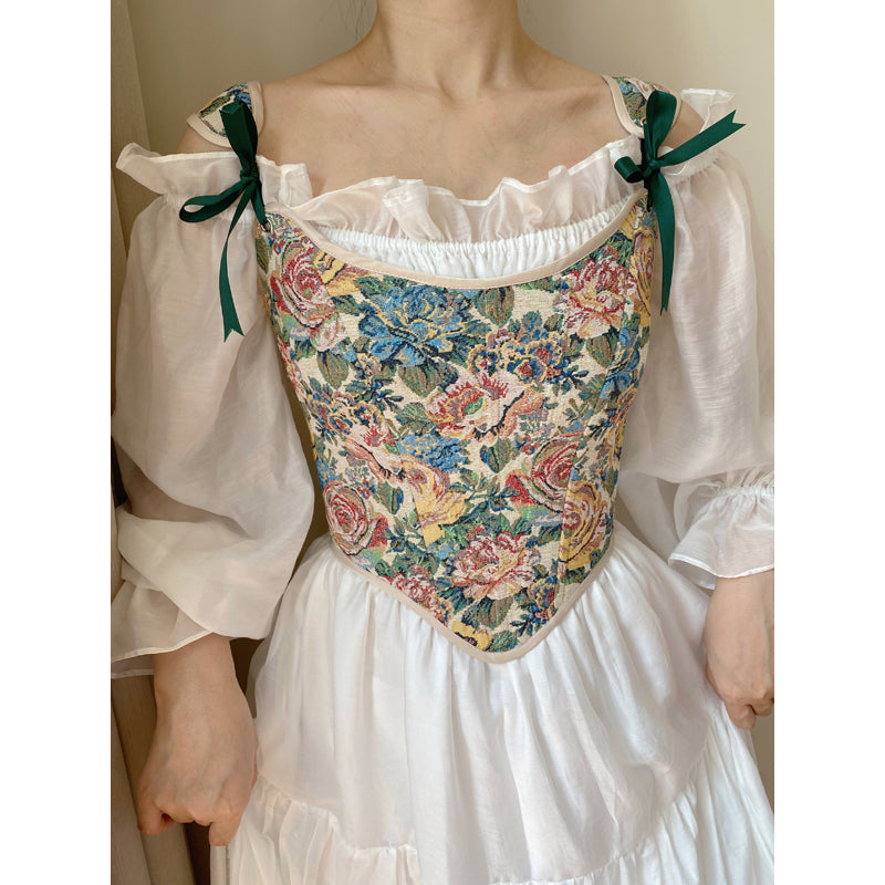 Handmade Vintage Remake Floral Jacquard Corset