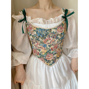 Handmade Vintage Remake Floral Jacquard Corset