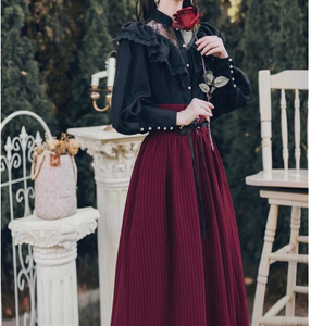 Vintage Dark Academia Victorian Style Top & Skirt Set