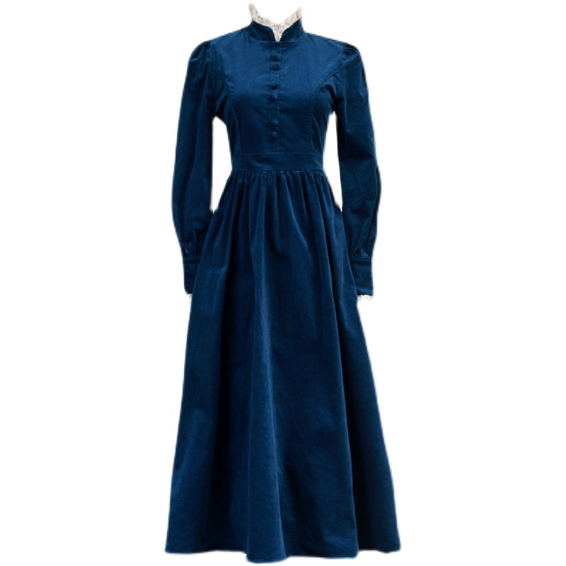 1900s Style Stand Collar Vintage Dress Dark Blue / L I Retro Fairy 1900s Style Stand Collar Vintage Dress Dark Blue / L I Retro Fairy