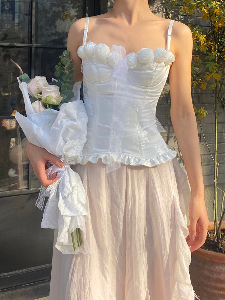 white bustier dress Vintage White Jacquard 30s Corset Bustier Top M I Retro Fairy