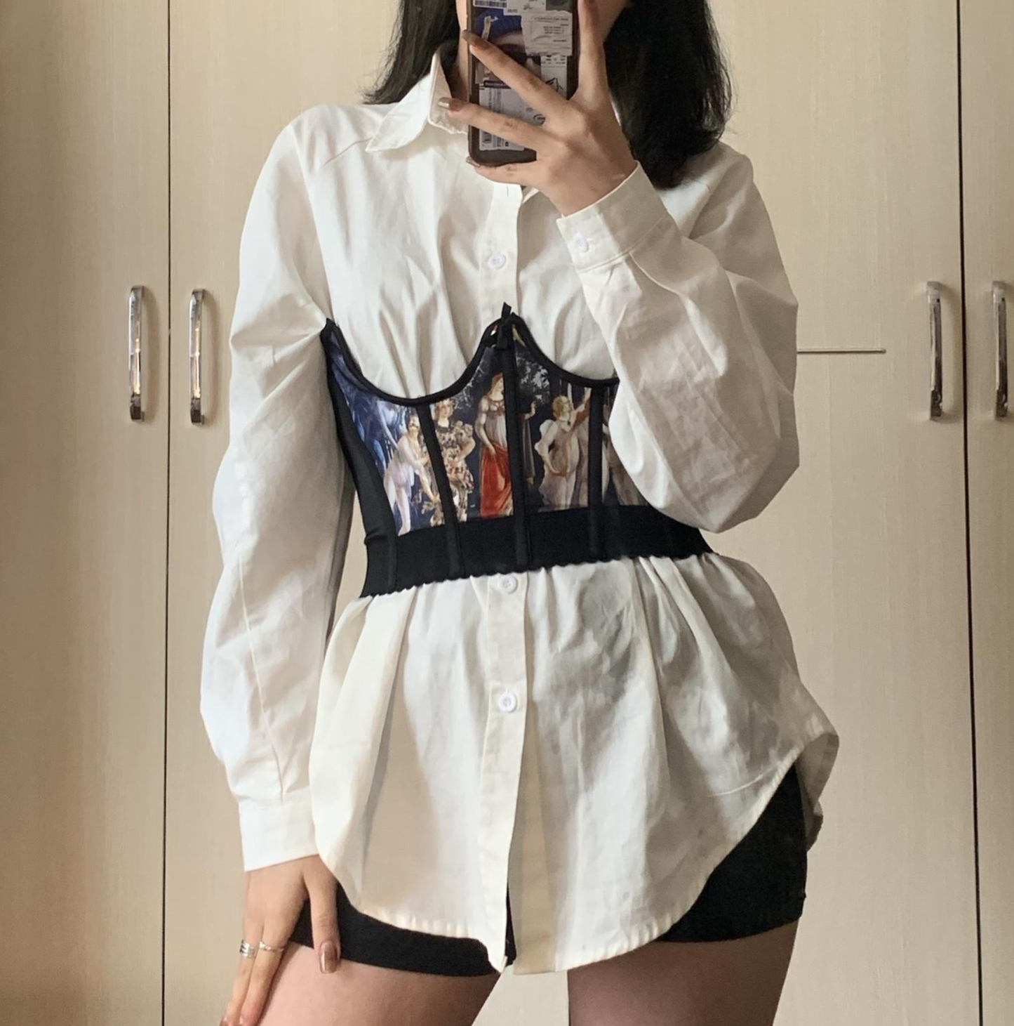 Handmade Vintage Oil Painting Underbust Corset WaistBand
