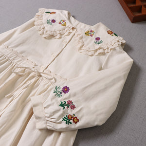 Cottagecore Grandmacore Embroidery Trench Jacket Dress
