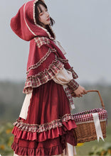 Load image into Gallery viewer, Cottagecore Lolita Style Vintage Red Dress Hooded Cape Set
