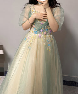 Handmade Fairycore Square Neck Studded Prom Dress Evening Dress