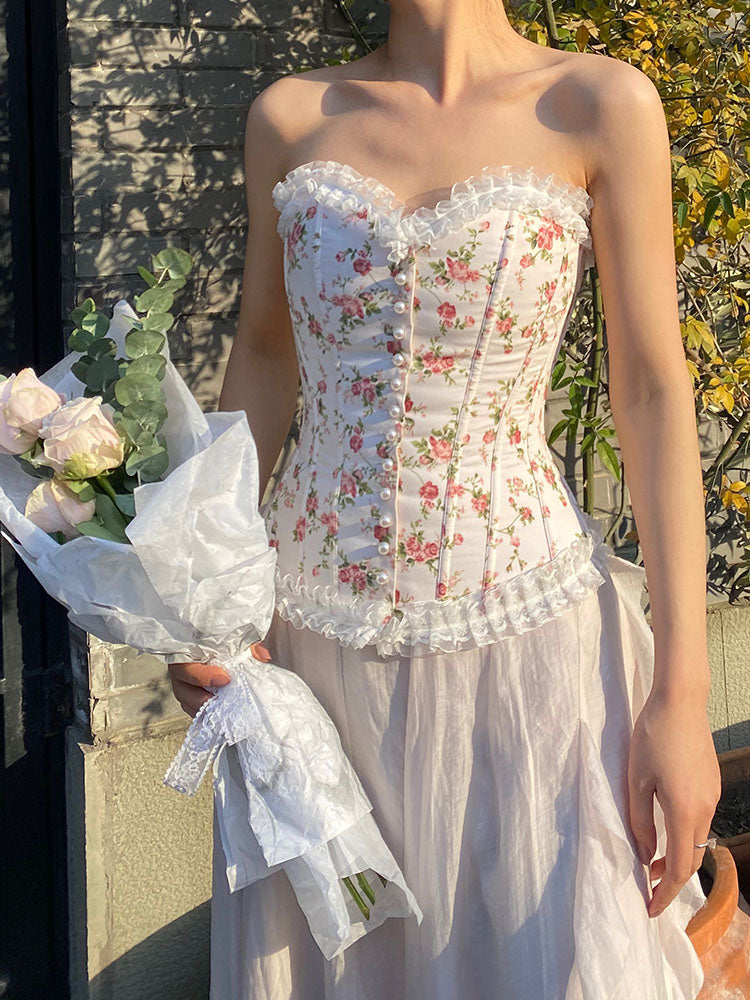 Vintage Floral Lace up Corset Top