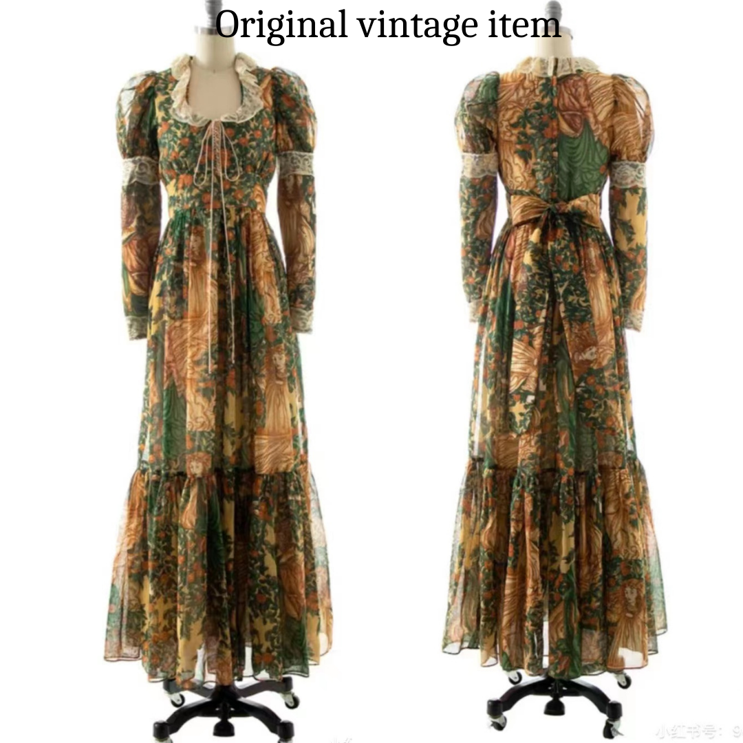Gunne Sax Reproduction 70s Adam Eve Print Dress – Retro Fairy