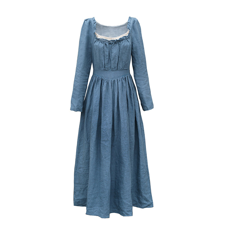 Movie Inspired Vintage Linen Square Collar Prairie Dress Blue / L I Retro Fairy Movie Inspired Vintage Linen Square Collar Prairie Dress Blue / L I Retro Fairy