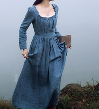 Load image into Gallery viewer, Movie Inspired Vintage Linen Square Collar Prairie Dress
