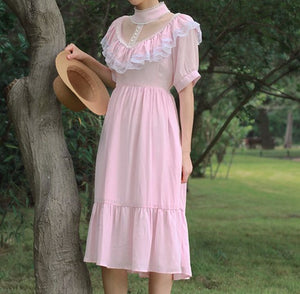 Gunne sax Style 70s Pink Prairie Dress