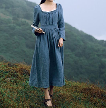 Load image into Gallery viewer, Movie Inspired Vintage Linen Square Collar Prairie Dress
