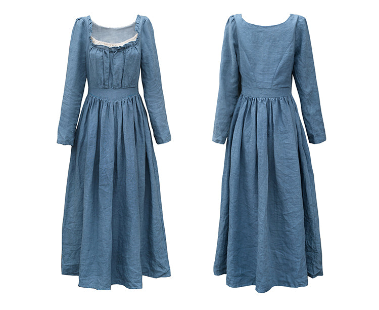 Movie Inspired Vintage Linen Square Collar Prairie Dress Blue / L I Retro Fairy Movie Inspired Vintage Linen Square Collar Prairie Dress Blue / L I Retro Fairy
