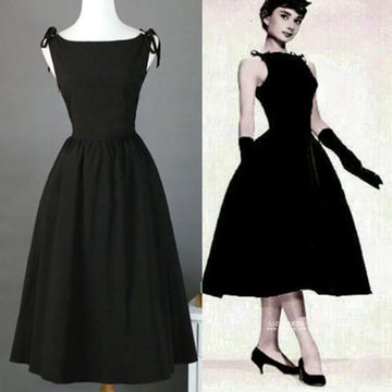Handmade 50s Hepburn Inspired Classic Black Vintage Dress – Retro Fairy