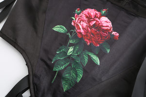 Handmade Vintage Rose Print Lace up Corset