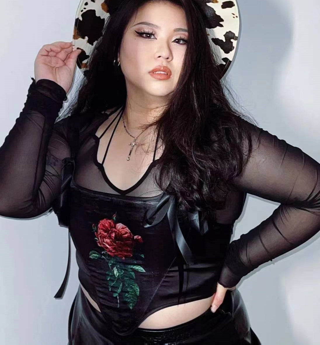 Handmade Vintage Rose Print Lace up Corset