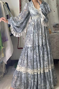 Handmade Gunne Sax Remake 70s Angel Print Dress